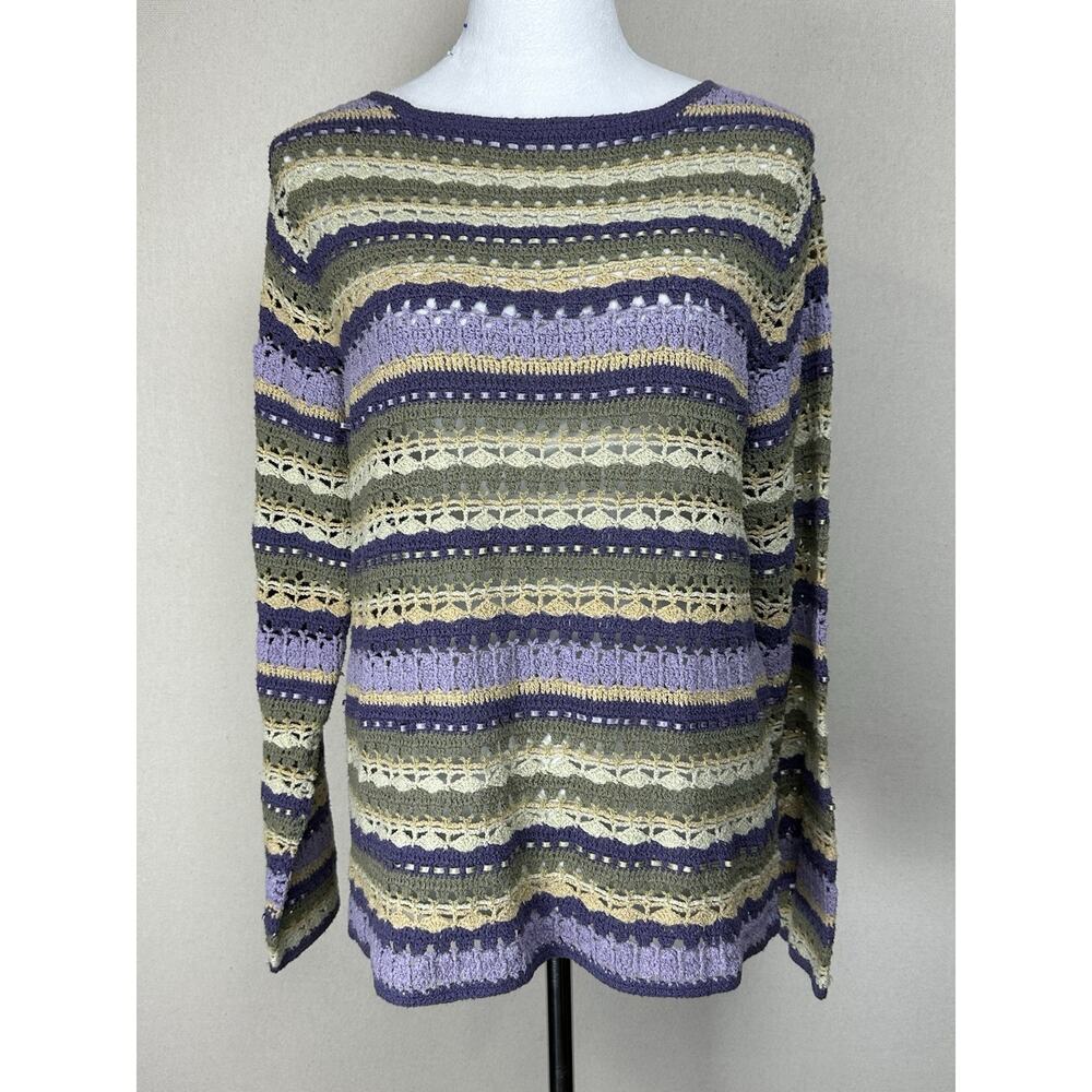 Robert Scott Women's Sz M Hand Knitted Sweater Lavender Silk Linen Cotton Blend